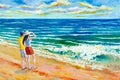 Oil color paintings seascape of beauty beach. Royalty Free Stock Photo