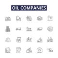 Oil companies line vector icons and signs. Oilfield, BP, ExxonMobil, Chevron, Shell, ConocoPhillips, Occidental