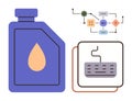 Oil Container with AI and Automation Flowchart and Chipboard Element Representation Royalty Free Stock Photo