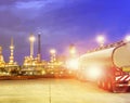 Oil container truck in heavy petrochemical industry estate Royalty Free Stock Photo