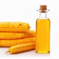 Oil with corn on white background