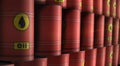 Oil crude brent petroleum fuel barrels in row