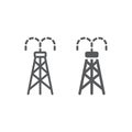 Oil derrick line and glyph icon, tower and industry, oil rig sign, vector graphics, a linear pattern on a white