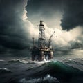 Oil derrick, platform in the ocean sea, close-up, Royalty Free Stock Photo
