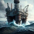 Oil derrick, platform in the ocean sea, close-up, Royalty Free Stock Photo