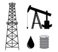 Oil derrick with pump and barrel - set - vector Royalty Free Stock Photo