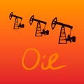 Oil derrick. Pump jack in sunset landscape. Vector Royalty Free Stock Photo