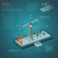 Oil derrick tower infographic on blue scheme paper Royalty Free Stock Photo