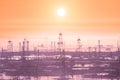 Oil derricks on early morning