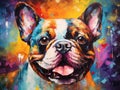 Oil dog painting in multicolored Conceptual abstract painting french bulldog Closeup painting