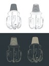 Oil drill bit isometric blueprints illustrations Royalty Free Stock Photo