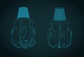 Oil drill bit isometric blueprints Royalty Free Stock Photo