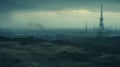 Oil drill industrial heavy polluted landscape. Ecology concept. Generative AI