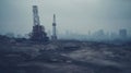 Oil drill industrial heavy polluted landscape. Ecology concept. Generative AI