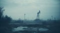 Oil drill industrial heavy polluted landscape. Ecology concept. Generative AI