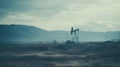 Oil drill industrial heavy polluted landscape. Ecology concept. Generative AI