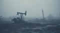 Oil drill industrial heavy polluted landscape. Ecology concept. Generative AI