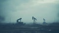 Oil drill industrial heavy polluted landscape. Ecology concept. Generative AI