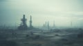 Oil drill industrial heavy polluted landscape. Ecology concept. Generative AI