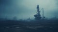Oil drill industrial heavy polluted landscape. Ecology concept. Generative AI
