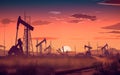 Oil drill rig and drilling derrick. Crude oil Pumpjack on oilfield on sunset. Royalty Free Stock Photo