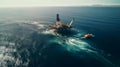 Oil drilling rig in the sea, semi submersible, aerial view