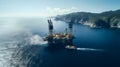 Oil drilling rig in the sea, semi submersible, aerial view