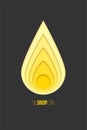 Oil drop icon. Vector yellow paper drop isolated on dark gray background. Royalty Free Stock Photo