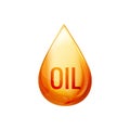 Oil drop isolated illustration. Vector oil droplet on white. Liquid yellow or gold icon concept. Natural ecological fuel