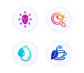 Oil drop, Vision test and Face biometrics icons set. Mint tea sign. Serum, Eyesight check, Facial recognition. Vector