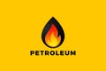 Oil Droplet Fire Energy Logo design vector template. Petroleum Fuel Liquid Drop with Flame inside Logotype concept icon Royalty Free Stock Photo