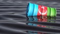 Oil drum with Azerbaijan national flag swimming in an ocean of black oil.