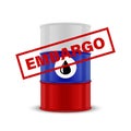 Oil Embargo. Vector 3d Realistic Metal Enamel Oil Barrel Isolated on White. Russian Crude Oil Embargo Concept Background Royalty Free Stock Photo