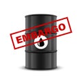 Oil Embargo. Vector 3d Realistic Metal Enamel Oil Barrel Isolated on White. Russian Crude Oil Embargo Concept Background Royalty Free Stock Photo