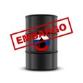 Oil Embargo. Vector 3d Realistic Metal Enamel Oil Barrel Isolated on White. Russian Crude Oil Embargo Concept Background Royalty Free Stock Photo