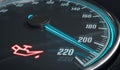 Oil and engine malfunction warning light control in car dashboard. 3D rendered illustration