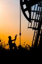 Oil field, the oil workers are working Royalty Free Stock Photo