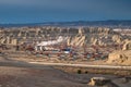 Oil field and wind erosion landform Royalty Free Stock Photo