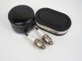 Oil filter air filter and spark plugs for a lawnmower Royalty Free Stock Photo