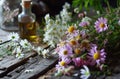 oil and flowers on the table were used for a natural deodorant Royalty Free Stock Photo