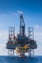 Oil and gas drilling rig work over remote wellhead platform to completion oil and gas produce well Royalty Free Stock Photo