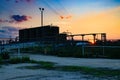 Oil and Gas Facility at Sunset in Permian Basin Royalty Free Stock Photo