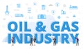 Oil and gas industry concept with big words and people surrounded by related icon spreading with modern blue color style Royalty Free Stock Photo