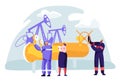 Oil and Gas Industry Concept with Man Character Working on the Pipeline. Oilman Worker on Production Line Petrol Refinery Royalty Free Stock Photo