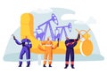 Oil and Gas Industry Concept with Man Character Working on the Pipeline. Oilman Worker on Production Line Petrol Refinery