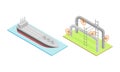 Oil gas industry elements set. Pipeline and oil tanker ship isometric vector illustration Royalty Free Stock Photo