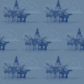 Oil and Gas industry. Exploration offshore drilling platform. Seamless pattern.