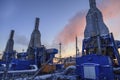 Oil, gas industry. Gas booster compressor station, gas transportation plant, photo panorama