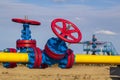 Oil, gas industry. Group wellheads and valve armature , Gas valve, Gas well of high pressure Royalty Free Stock Photo