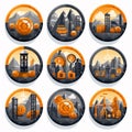 Oil and gas industry icons set in flat style. Vector illustration Royalty Free Stock Photo